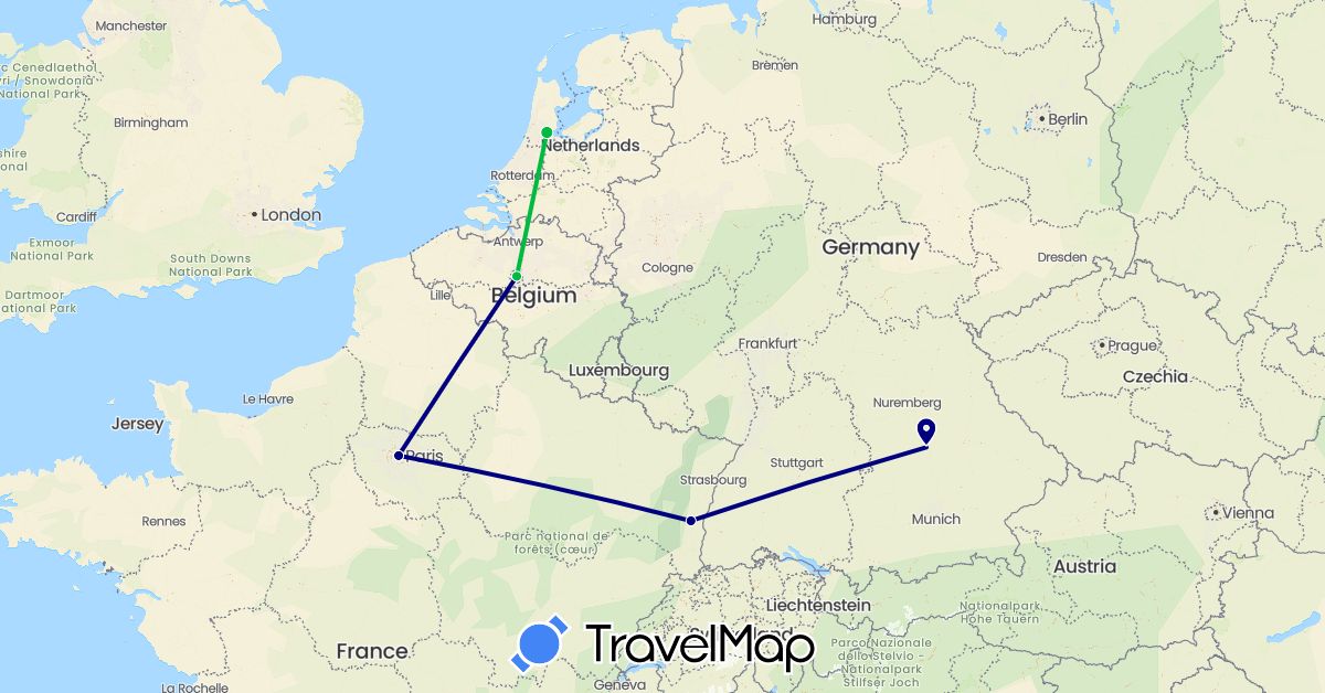TravelMap itinerary: driving, bus in Belgium, Germany, France, Netherlands (Europe)